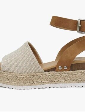 Soda Topic Open Toe Buckle Ankle Strap Espadrilles Flatform Wedge Casual Sandal